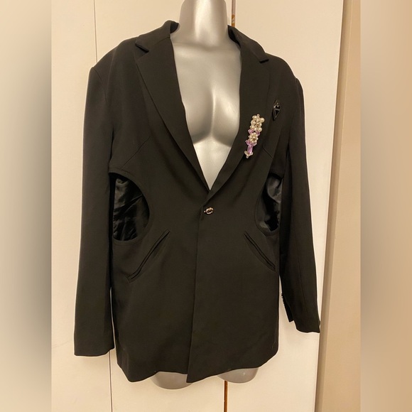 Black open back embellished heart oversized blazer size S/M - Picture 9 of 10